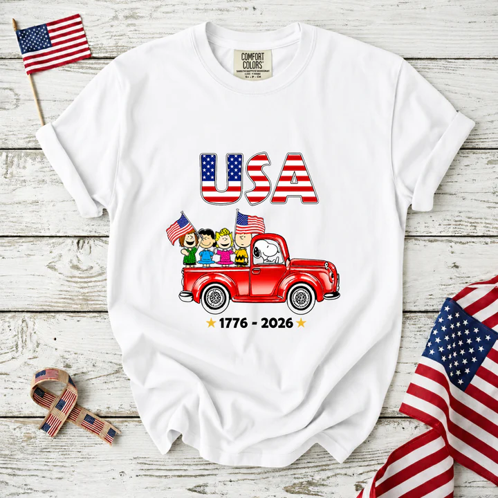 USA Patriotic Friends Red Truck 250th Anniversary T-Shirt