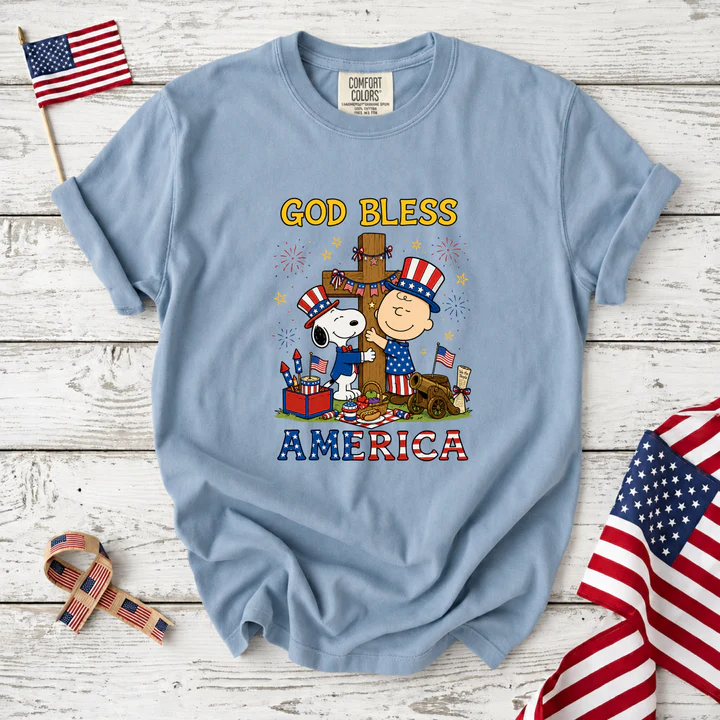 God Bless America Patriotic Friends Cross T-Shirt