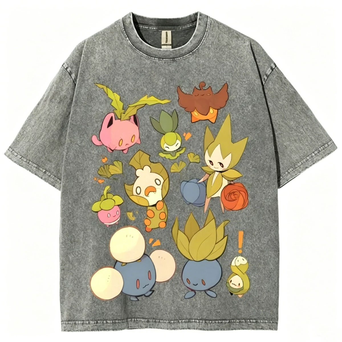 Grass Pokemon Squad Unisex Vintage Washed Tee