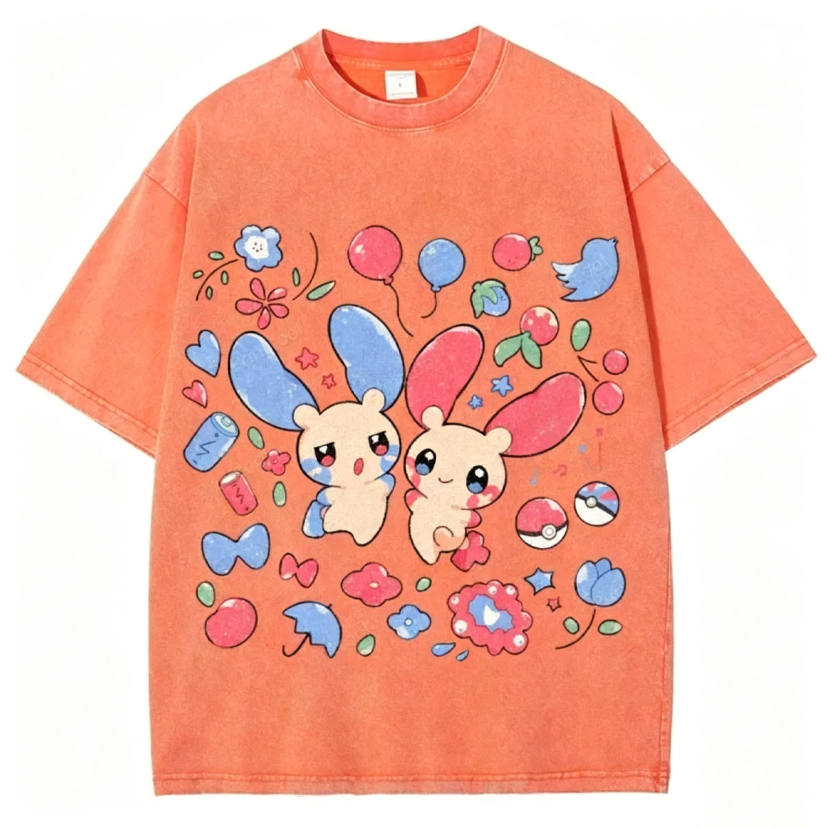 Pokémon Plusle And Minions Unisex Vintage Washed Tee