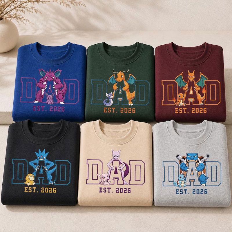 Personalized PokeDad Embroidered Sweatshirt, Custom Personalized Anime Father's Day Gift