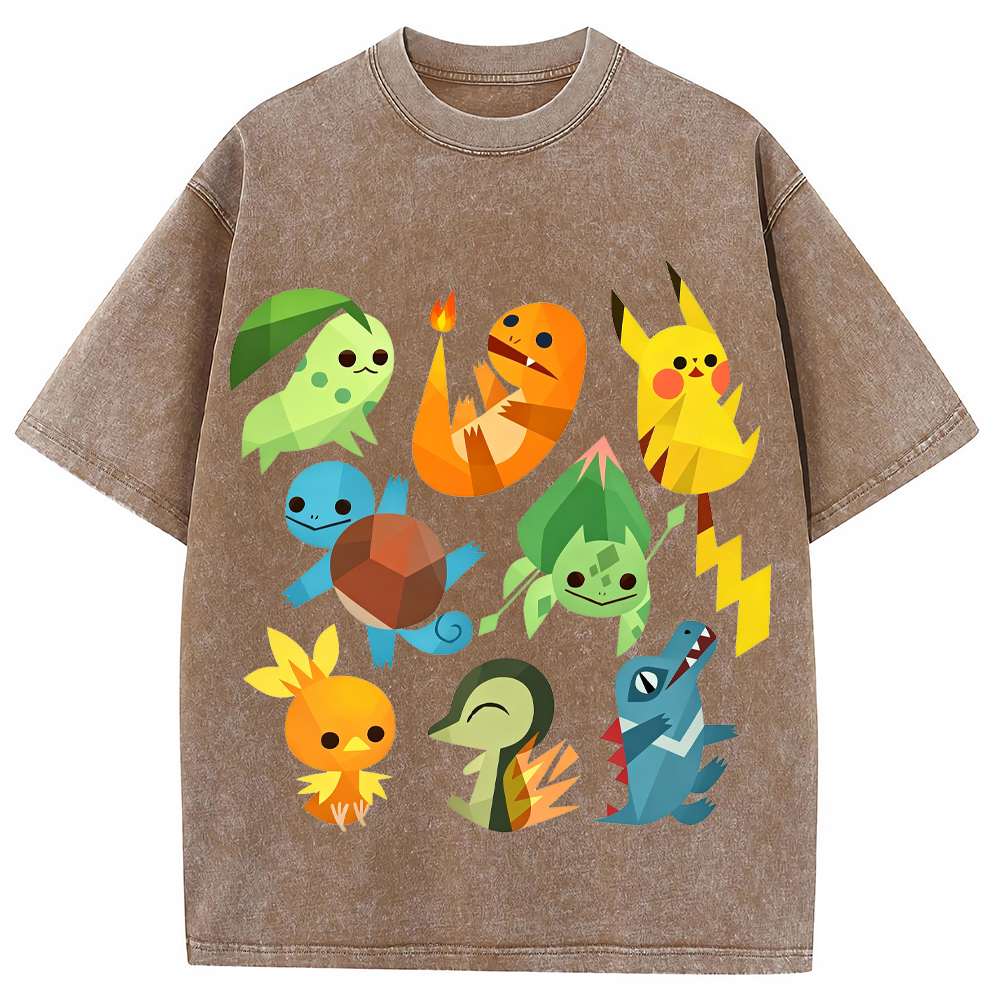 Geometric Starter Pokemon Cartoon Tee | Pokemon Anime