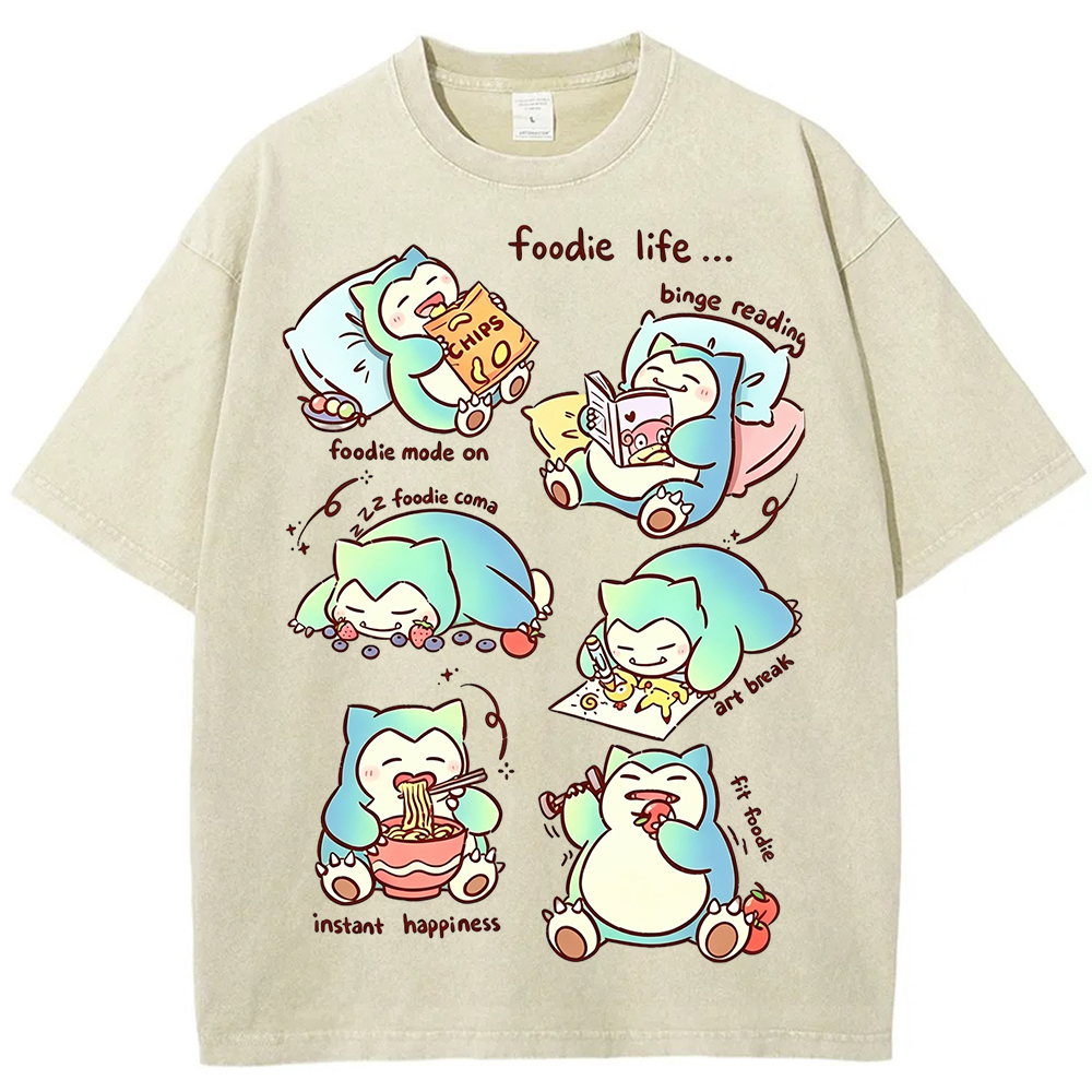 Vintage Washed Snorlax Foodie Life Graphic Tee