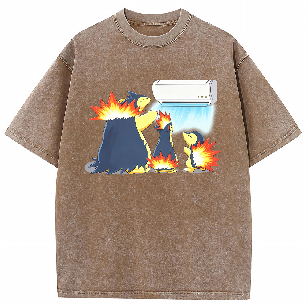 Parent & Kid Family Typhlosion Evolution Group Air‑Condition Vintage Washed T‑Shirt