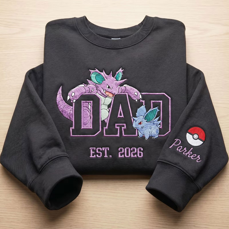 Custom Embroidered Anime Sweatshirt, Personalized PokaDad Character Hoodie