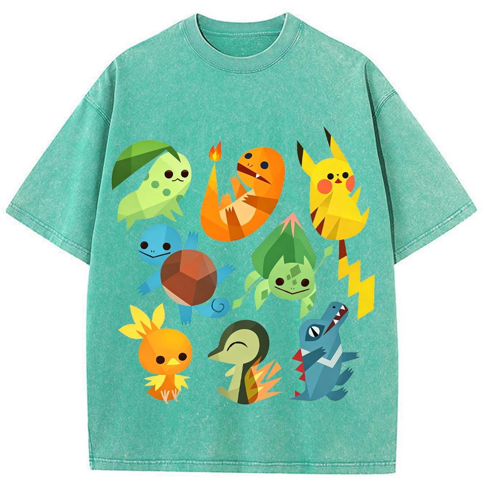 Geometric Starter Pokemon Cartoon Tee | Pokemon Anime