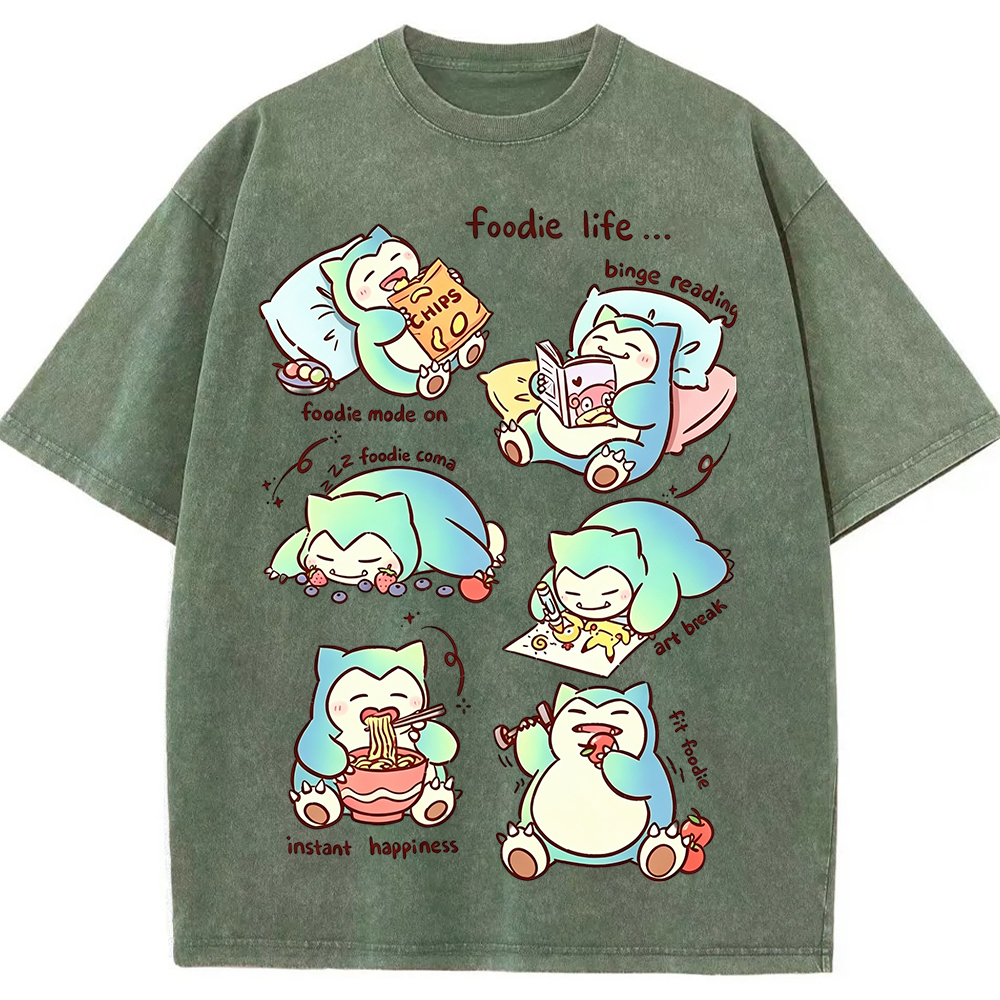Vintage Washed Snorlax Foodie Life Graphic Tee