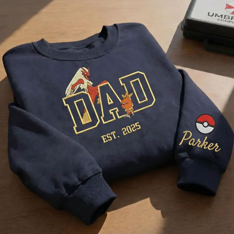 Custom Embroidered Anime Sweatshirt, Personalized PokaDad Character Hoodie