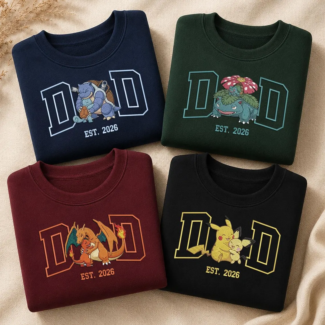 Custom PokeDad Embroidered Sweatshirt, Personalized Anime Father's Day Gift