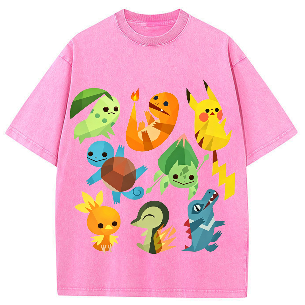 Geometric Starter Pokemon Cartoon Tee | Pokemon Anime