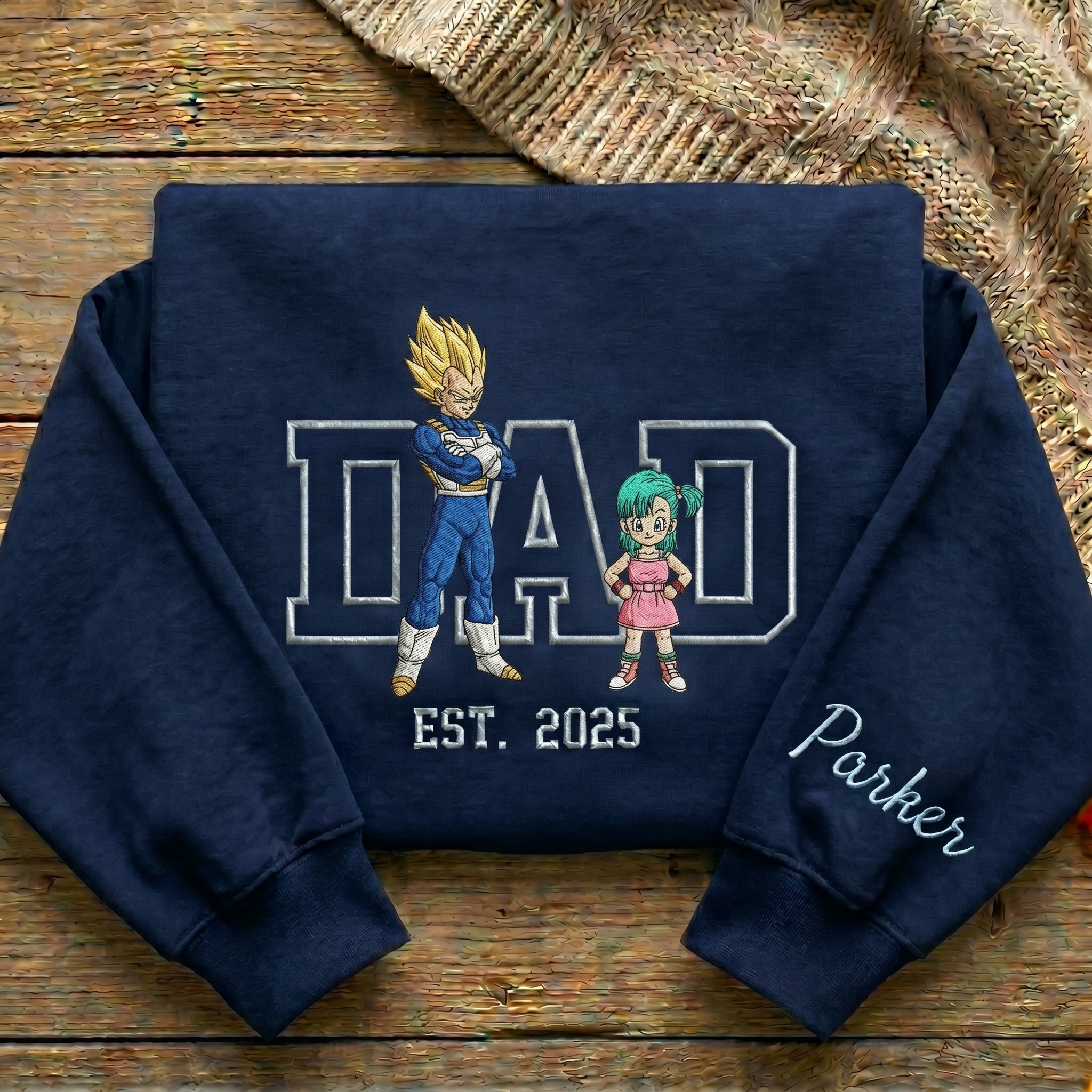 Embroidered Anime Dad Shirt – Personalized Father & Kids Name, Year