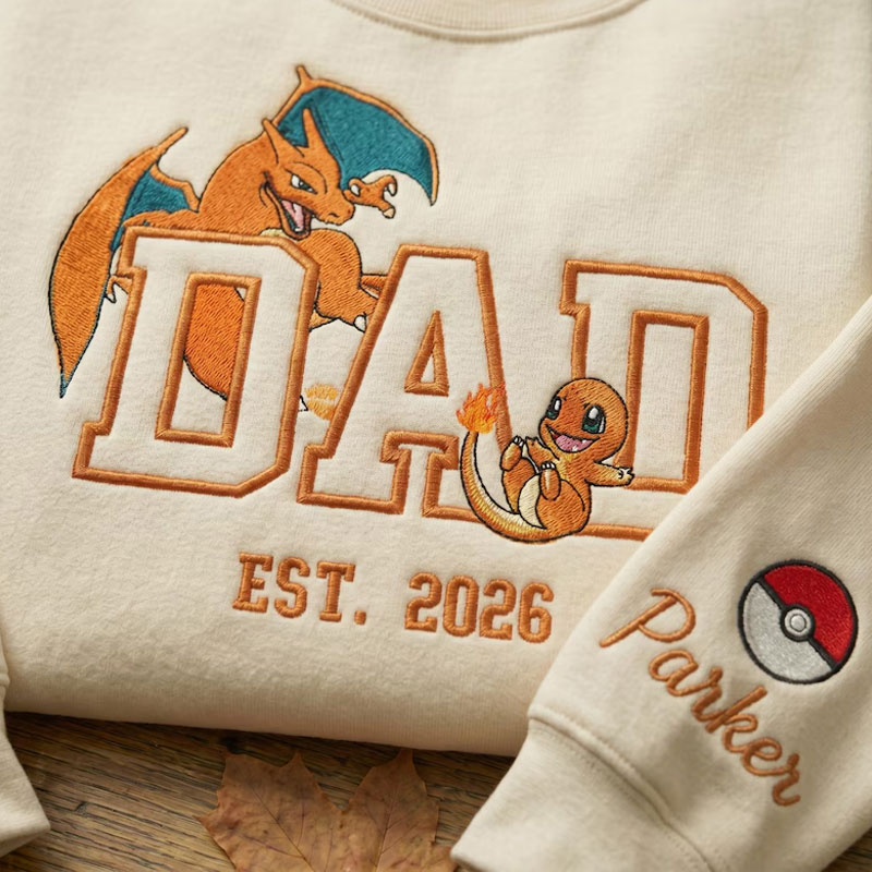 Custom Embroidered Anime Sweatshirt, Personalized PokaDad Character Hoodie