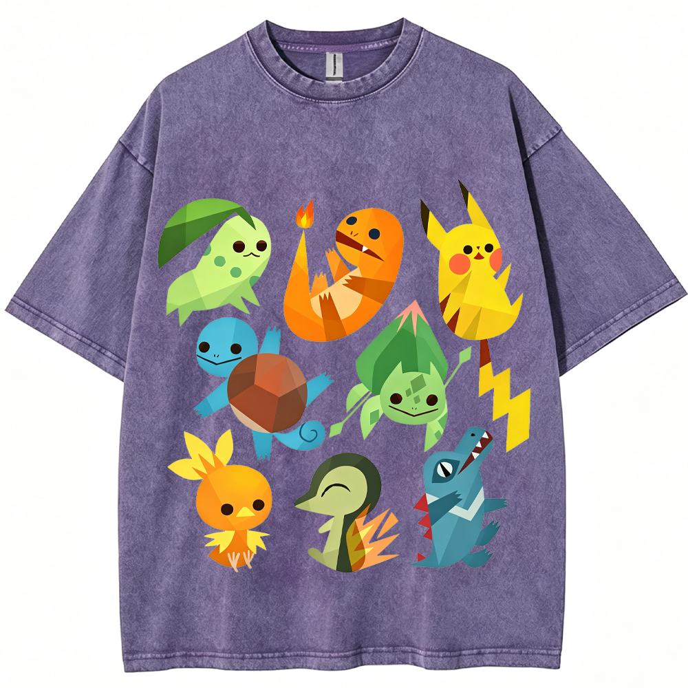 Geometric Starter Pokemon Cartoon Tee | Pokemon Anime