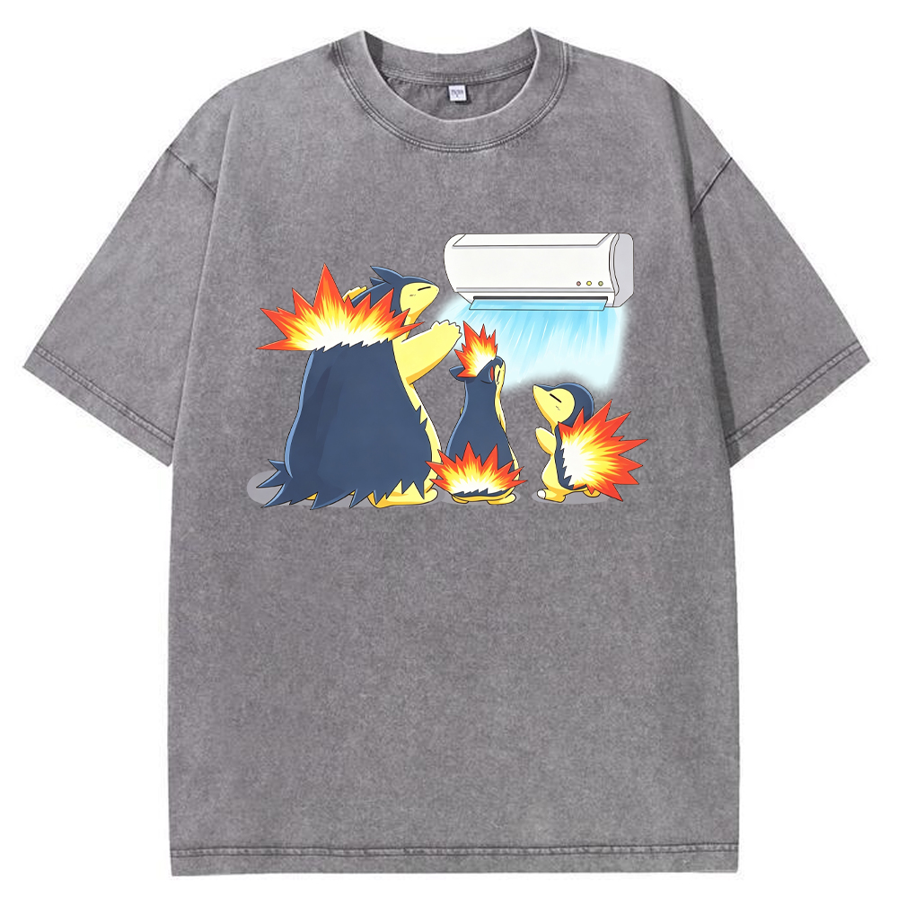 Parent & Kid Family Typhlosion Evolution Group Air‑Condition Vintage Washed T‑Shirt