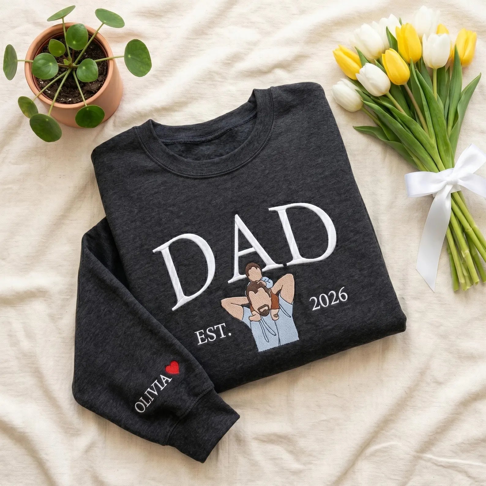 Custom Dad Embroidered Sweatshirt With Photo Portrait