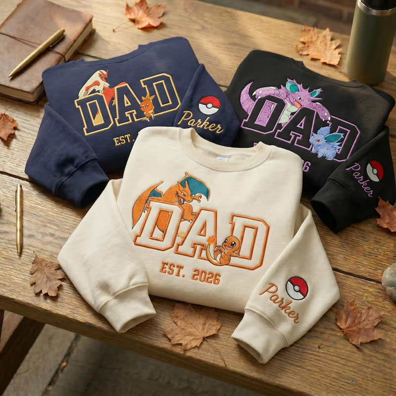 Custom Embroidered Anime Sweatshirt, Personalized PokaDad Character Hoodie