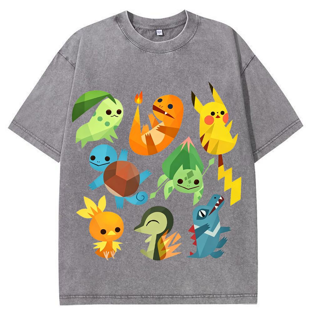 Geometric Starter Pokemon Cartoon Tee | Pokemon Anime