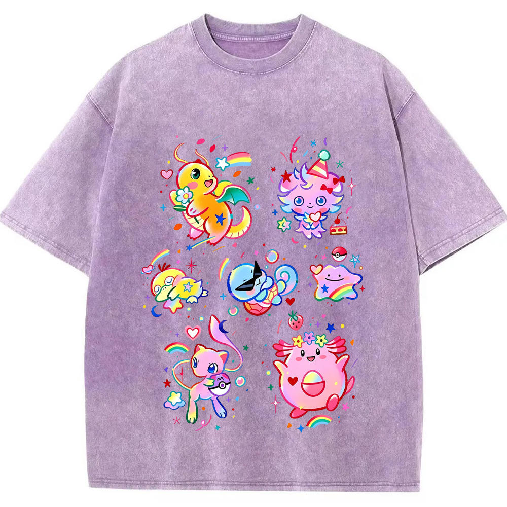 Rainbow Candy Kawaii Pokemon Mix Cartoon Tee | Pokemon Anime