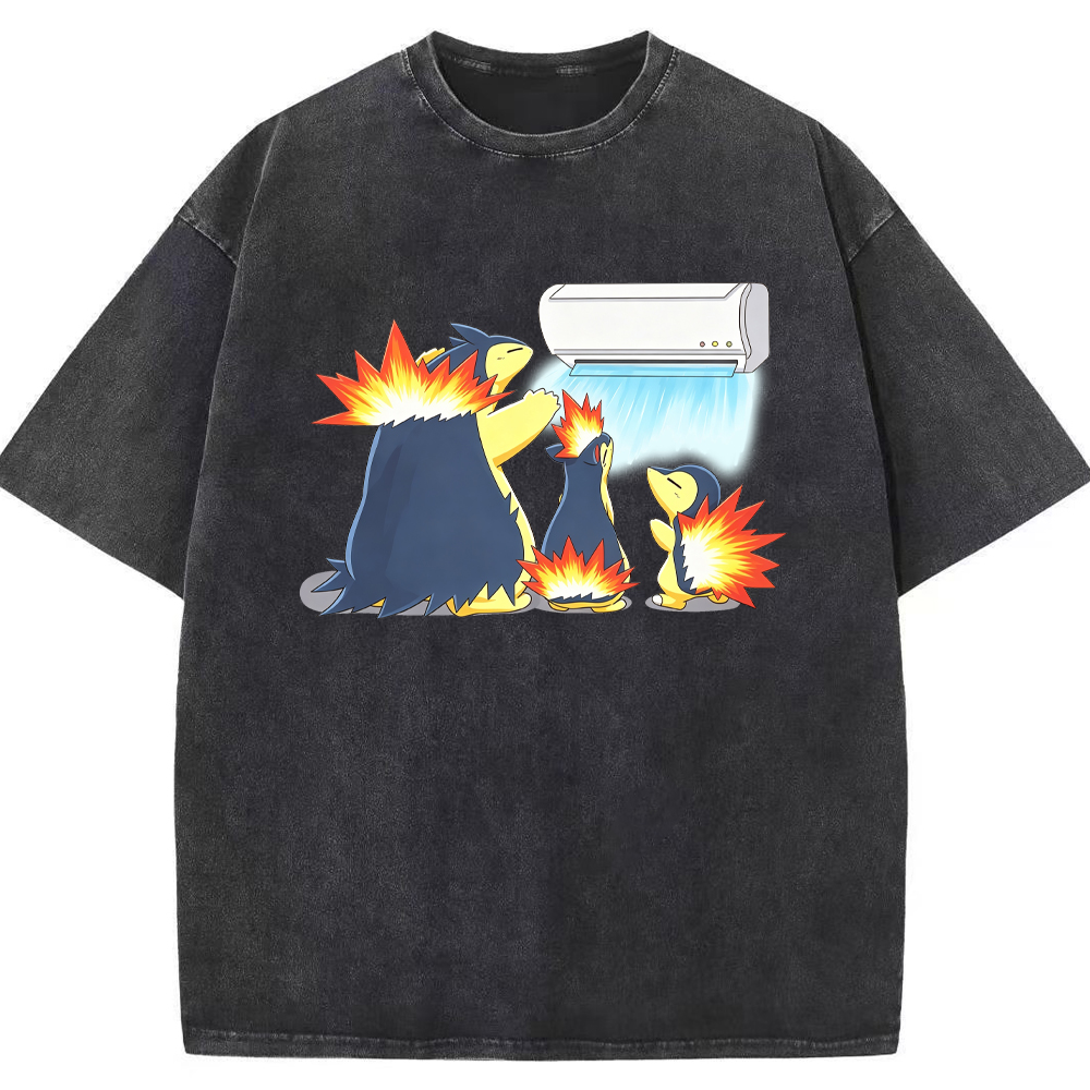 Parent & Kid Family Typhlosion Evolution Group Air‑Condition Vintage Washed T‑Shirt