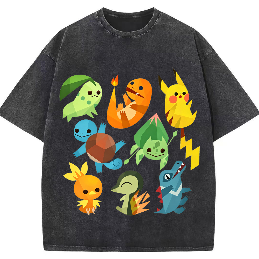 Geometric Starter Pokemon Cartoon Tee | Pokemon Anime