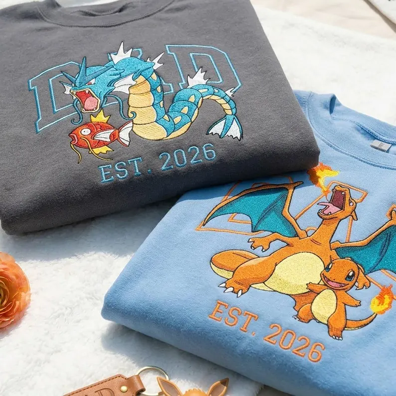 Embroidered PokaDad Custom Shirt, Personalized Anime Dad Sweatshirt