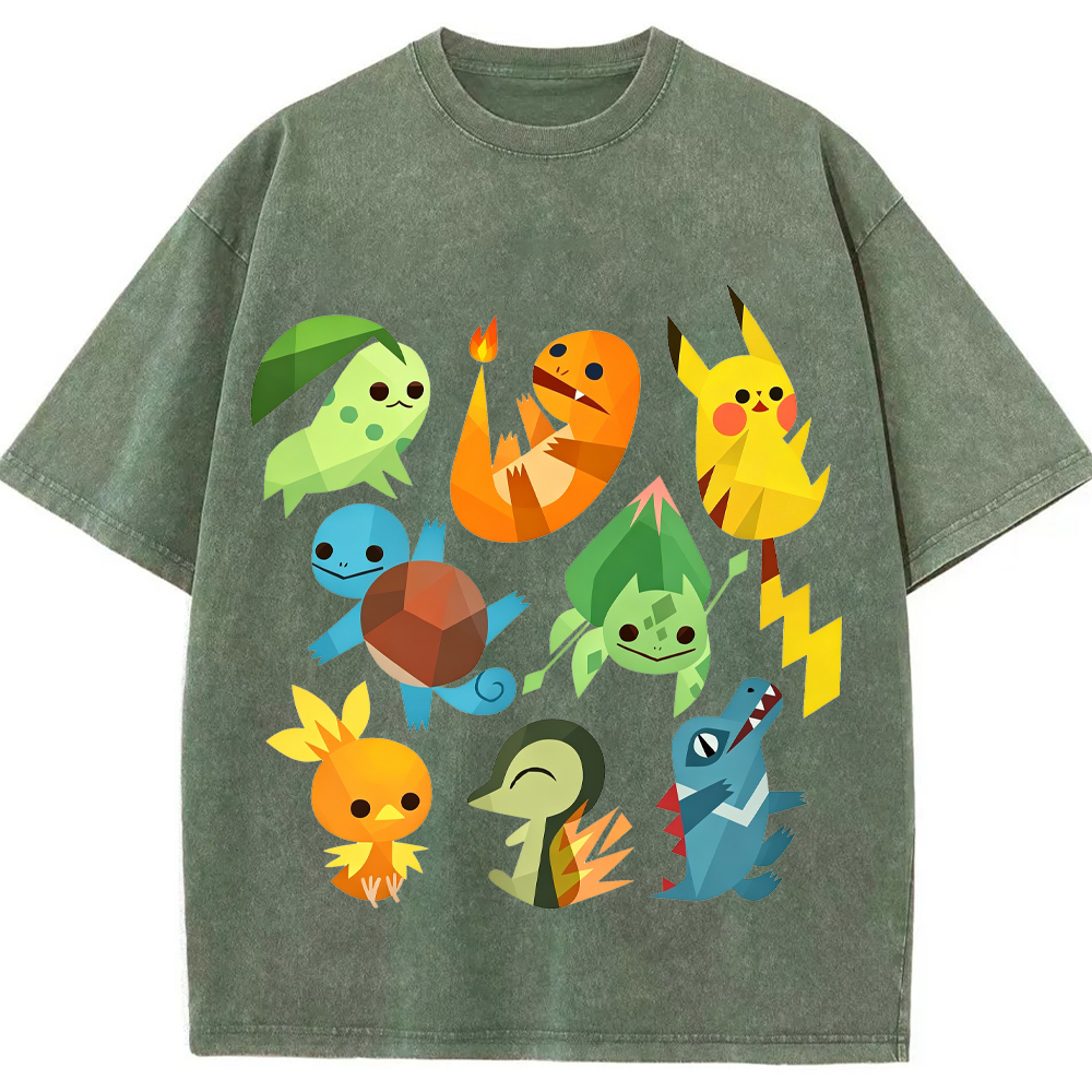 Geometric Starter Pokemon Cartoon Tee | Pokemon Anime
