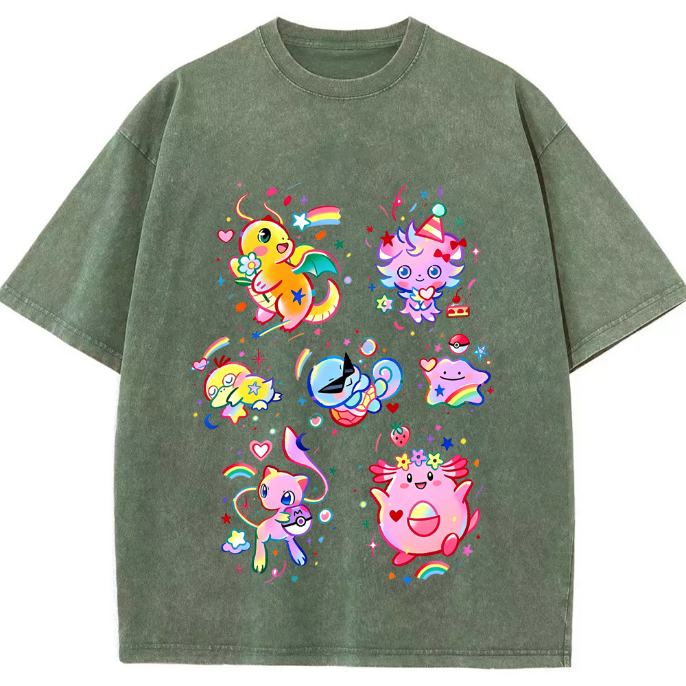 Rainbow Candy Kawaii Pokemon Mix Cartoon Tee | Pokemon Anime