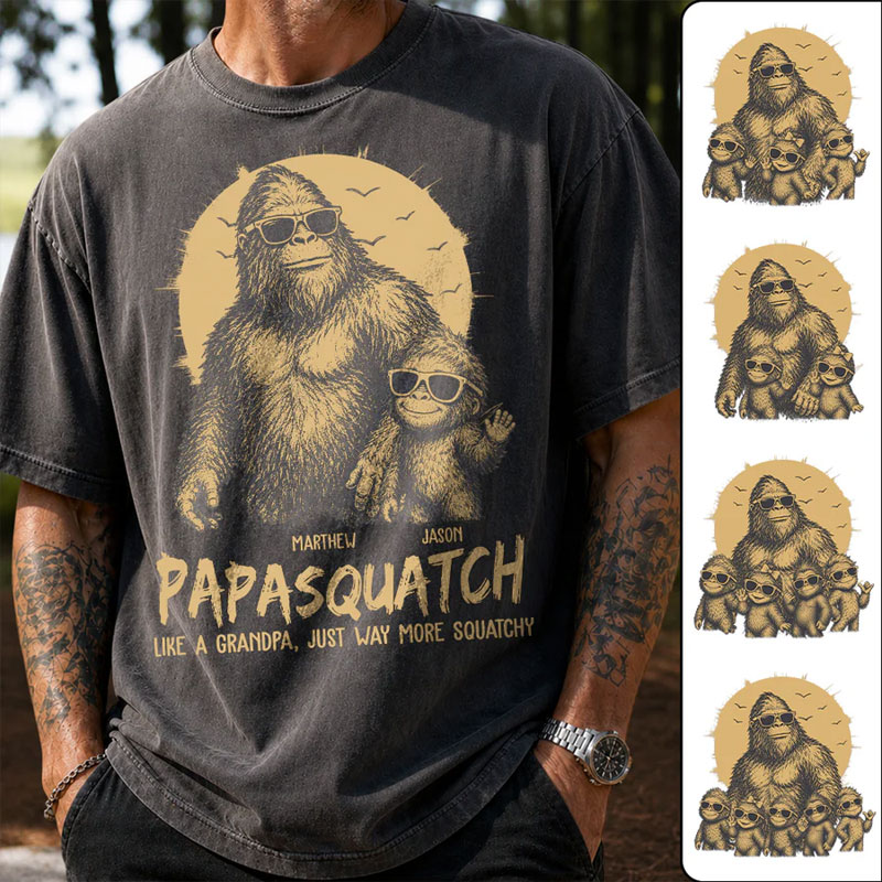Personalized Papasquatch, Gifts for Dad Funny Papa Tshirt Cool Daddy Bigfoot Tee