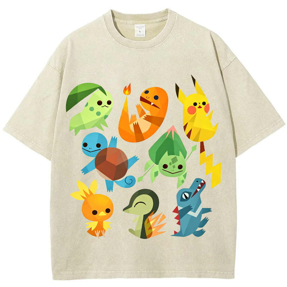 Geometric Starter Pokemon Cartoon Tee | Pokemon Anime