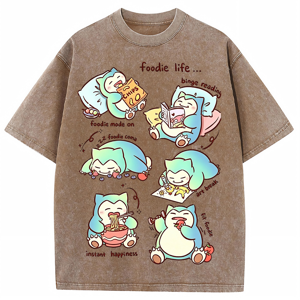 Vintage Washed Snorlax Foodie Life Graphic Tee