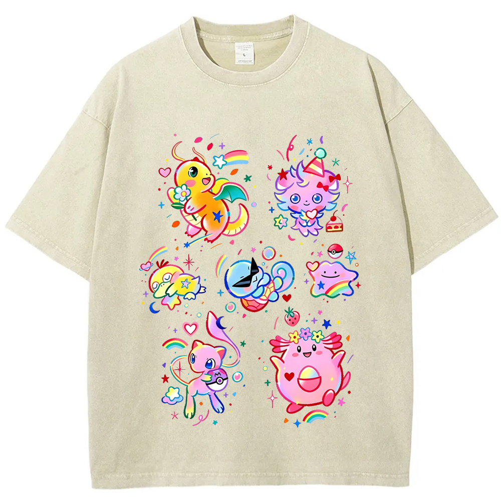 Rainbow Candy Kawaii Pokemon Mix Cartoon Tee | Pokemon Anime
