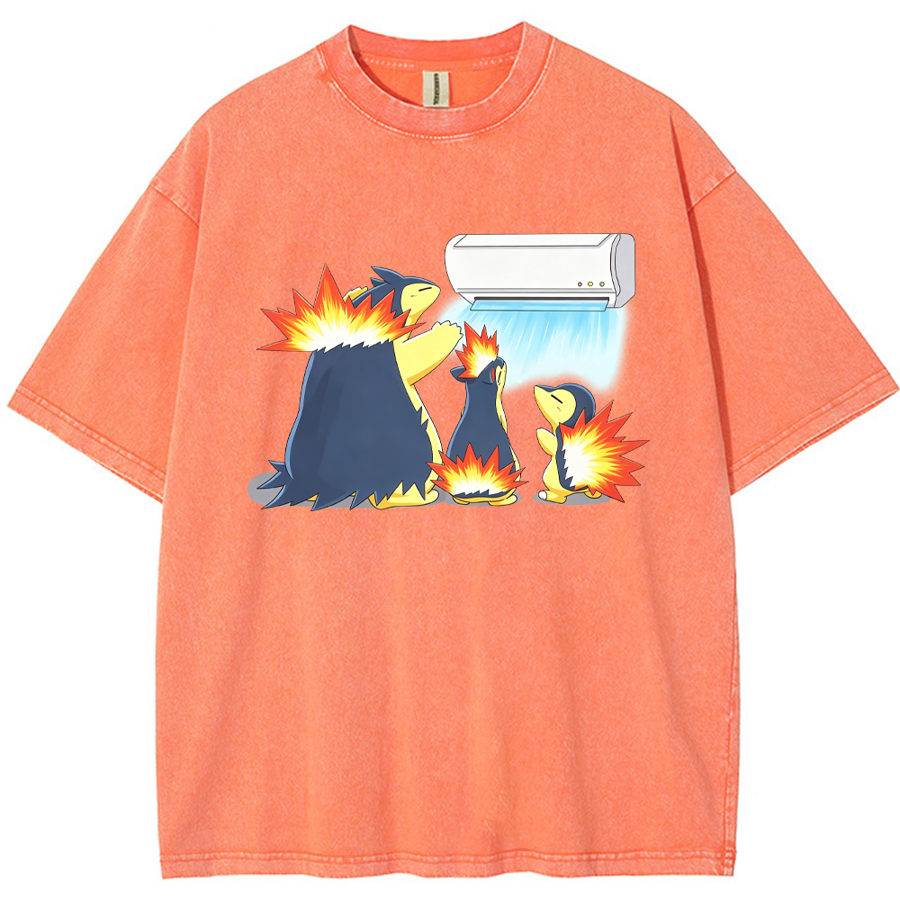 Parent & Kid Family Typhlosion Evolution Group Air‑Condition Vintage Washed T‑Shirt
