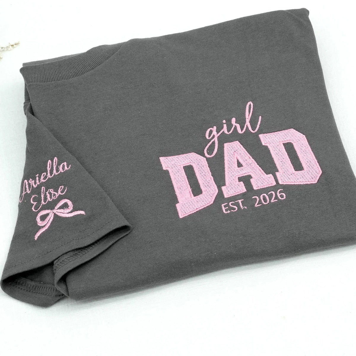 Custom Girl Dad Embroidered Shirt With Baby Name, Pregnancy Announcement Gift