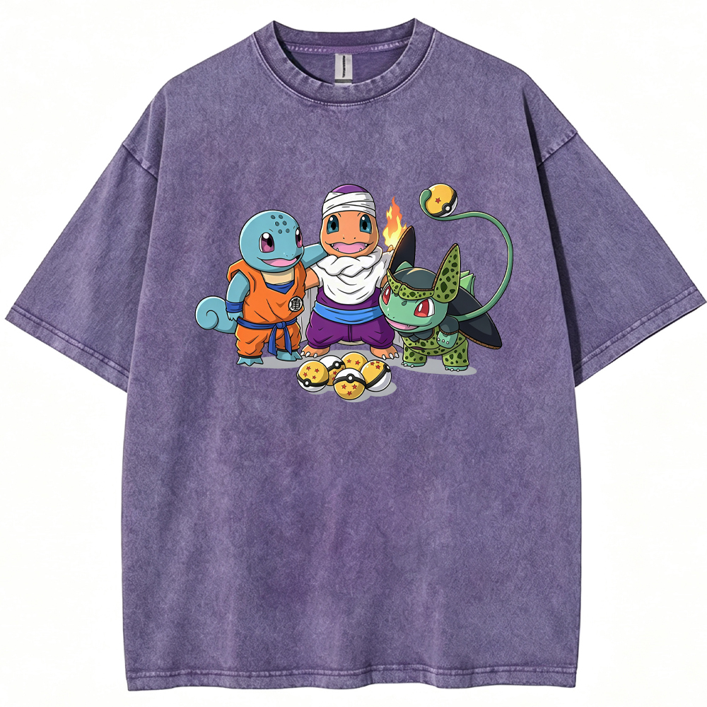 Anime‑Crossed Starter Squad Cartoon Tee | Pokemon Anime