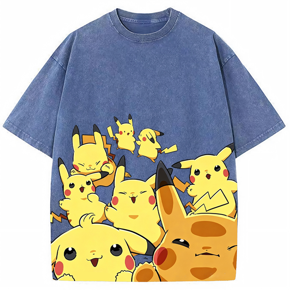 Yellow Pikachu Group Selfie Cartoon Tee | Pokemon Anime