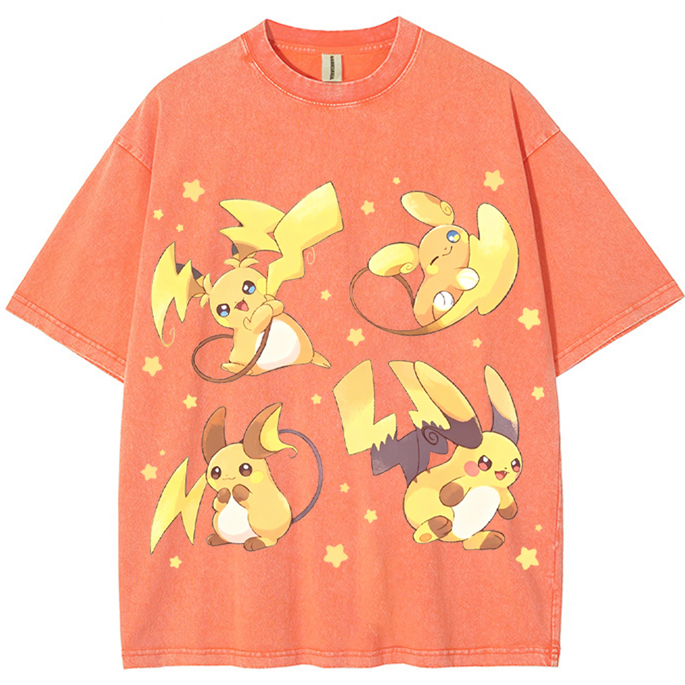 Alolan Raichu Multiple Poses Cartoon Tee | Pokemon Anime