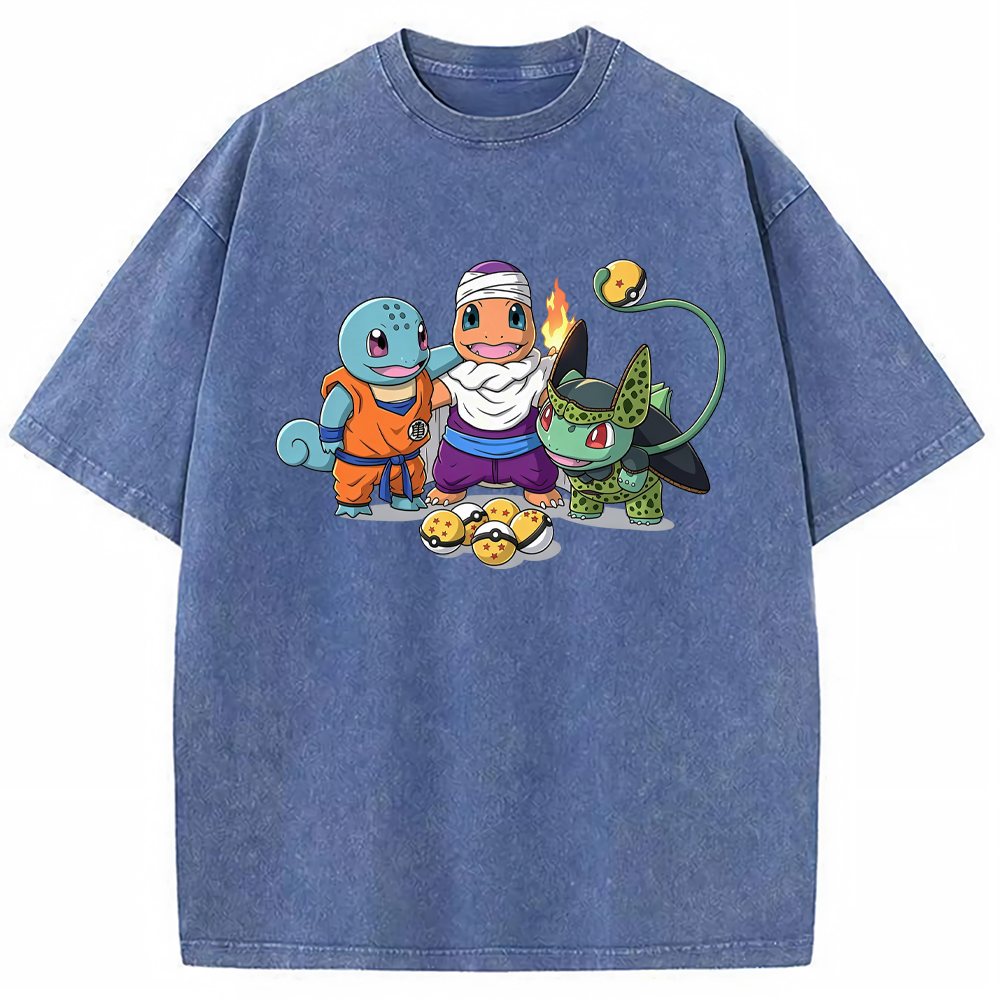 Anime‑Crossed Starter Squad Cartoon Tee | Pokemon Anime