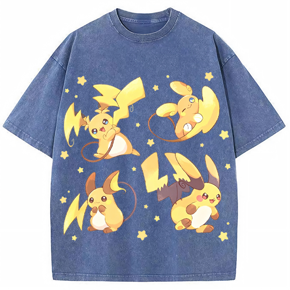 Alolan Raichu Multiple Poses Cartoon Tee | Pokemon Anime