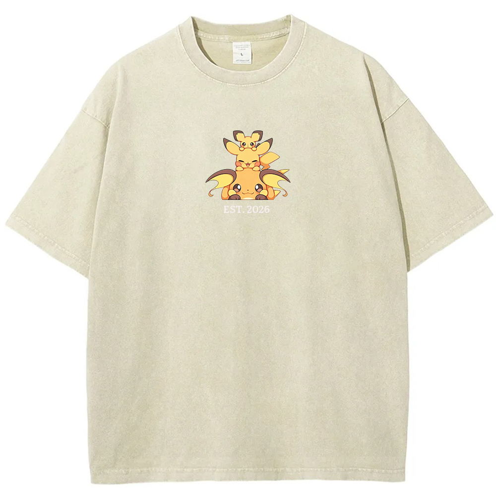 Cute Parent & Kid Pikachu Vintage Washed T-Shirt