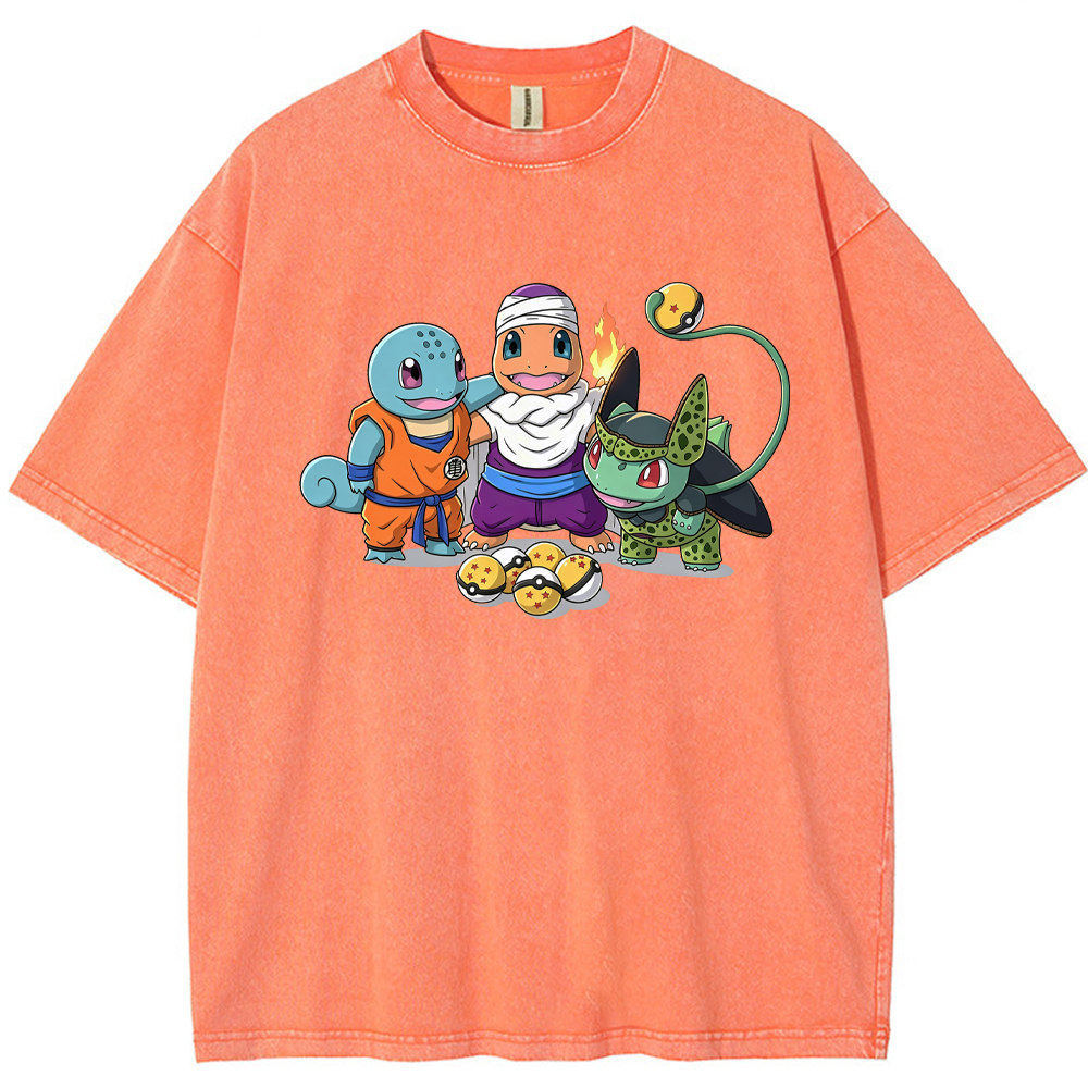 Anime‑Crossed Starter Squad Cartoon Tee | Pokemon Anime