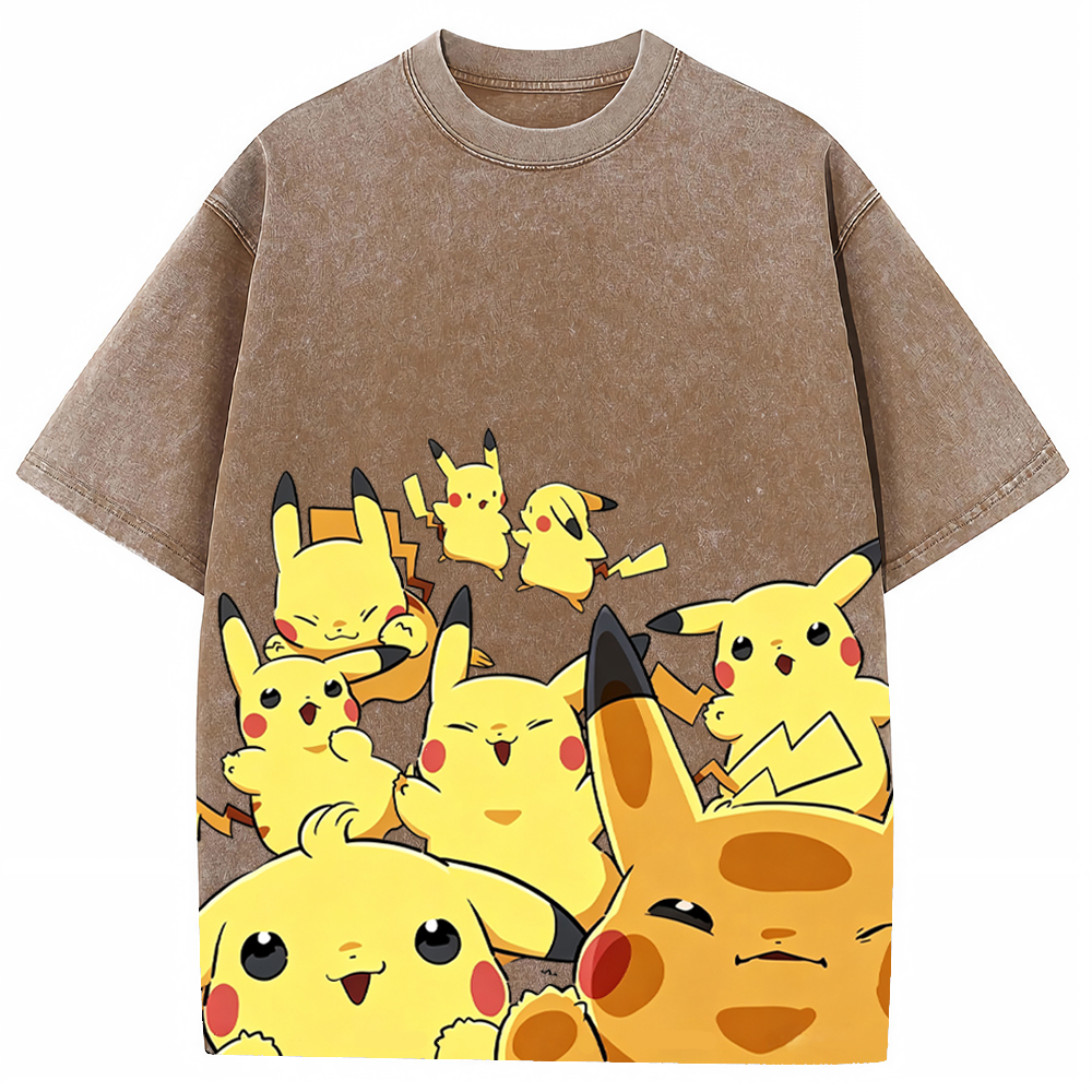 Yellow Pikachu Group Selfie Cartoon Tee | Pokemon Anime
