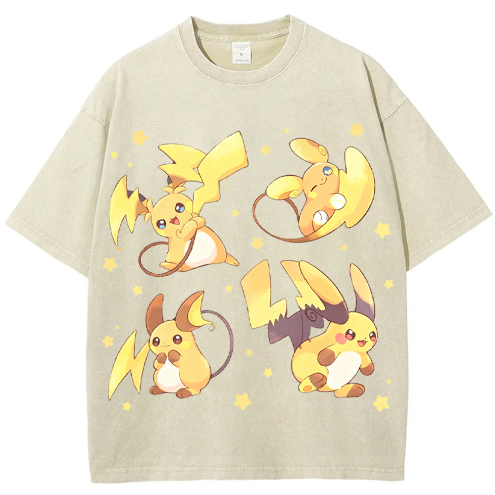 Alolan Raichu Multiple Poses Cartoon Tee | Pokemon Anime