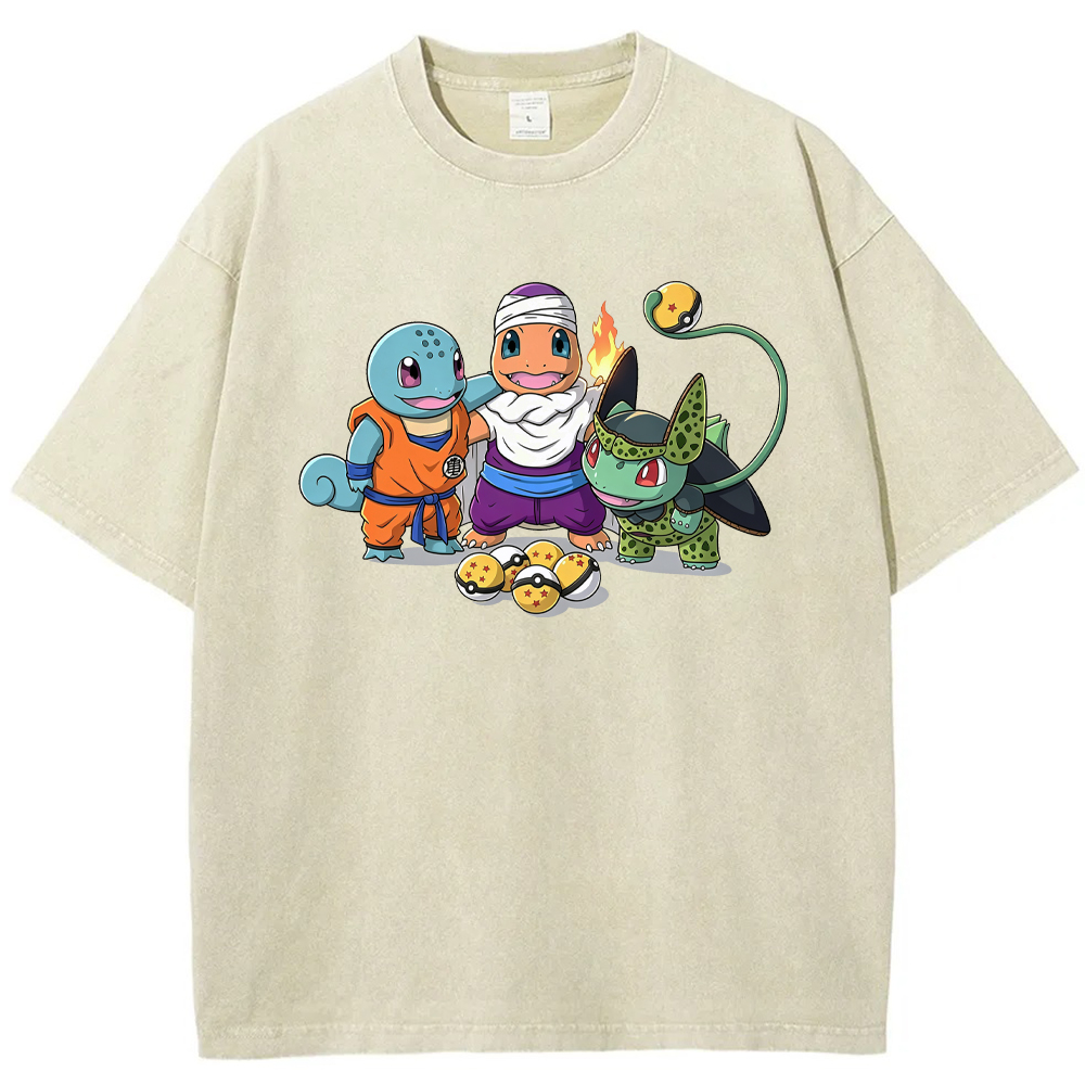 Anime‑Crossed Starter Squad Cartoon Tee | Pokemon Anime
