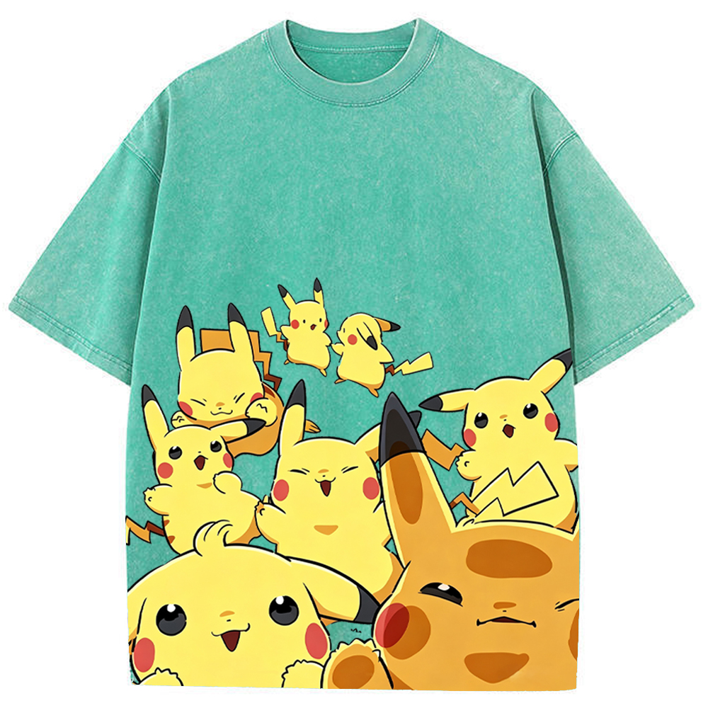 Yellow Pikachu Group Selfie Cartoon Tee | Pokemon Anime