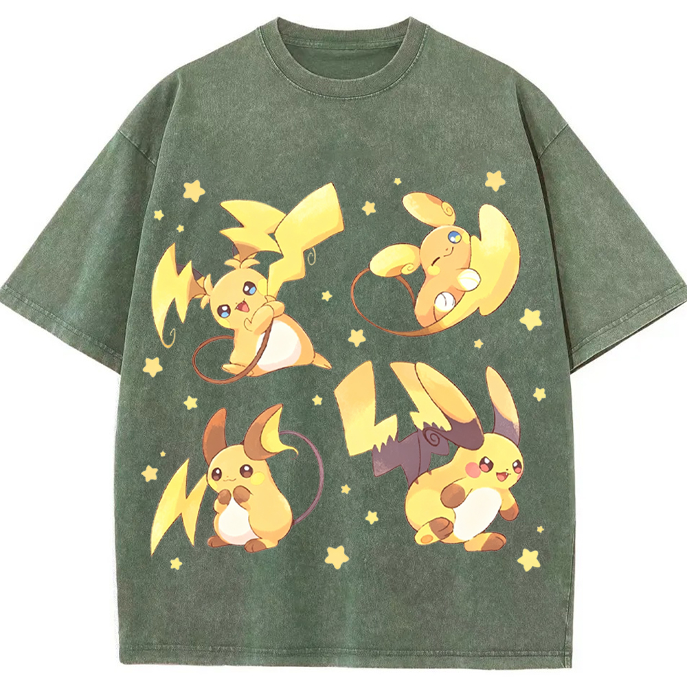 Alolan Raichu Multiple Poses Cartoon Tee | Pokemon Anime