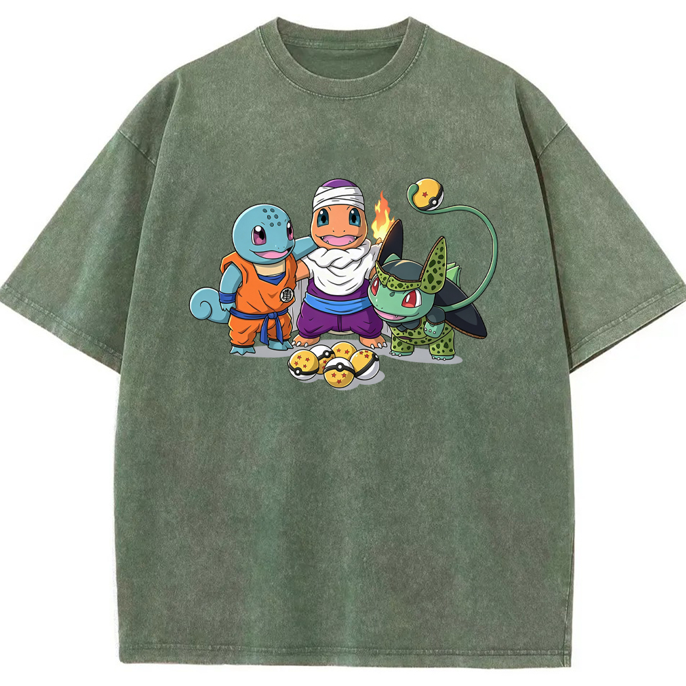 Anime‑Crossed Starter Squad Cartoon Tee | Pokemon Anime