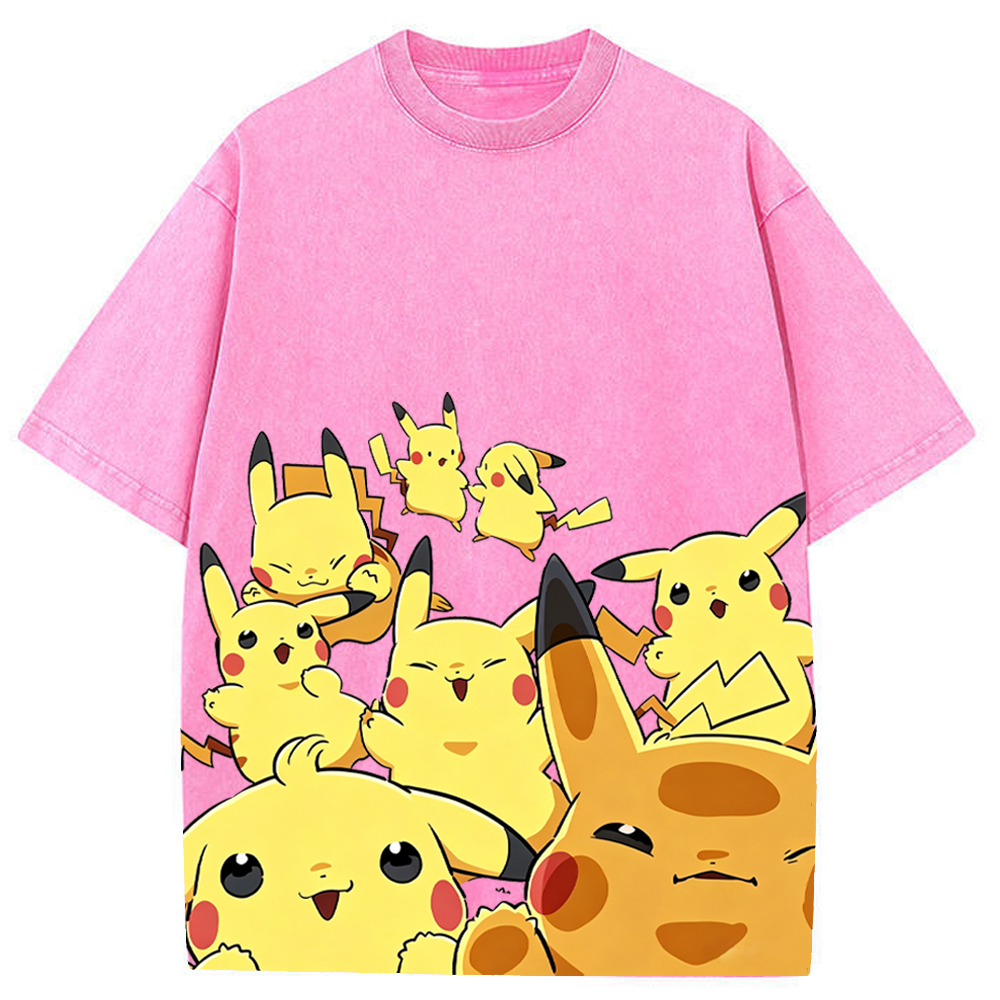 Yellow Pikachu Group Selfie Cartoon Tee | Pokemon Anime