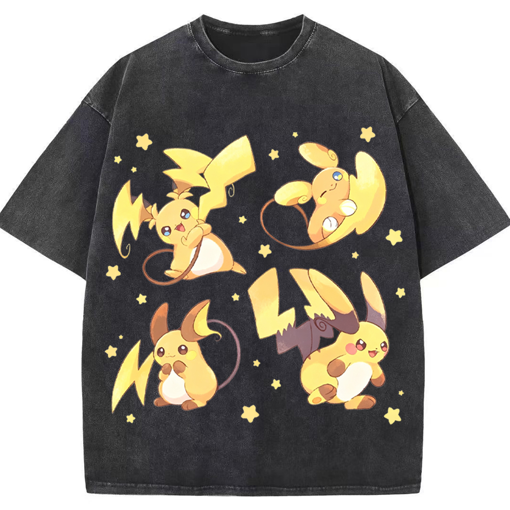 Alolan Raichu Multiple Poses Cartoon Tee | Pokemon Anime