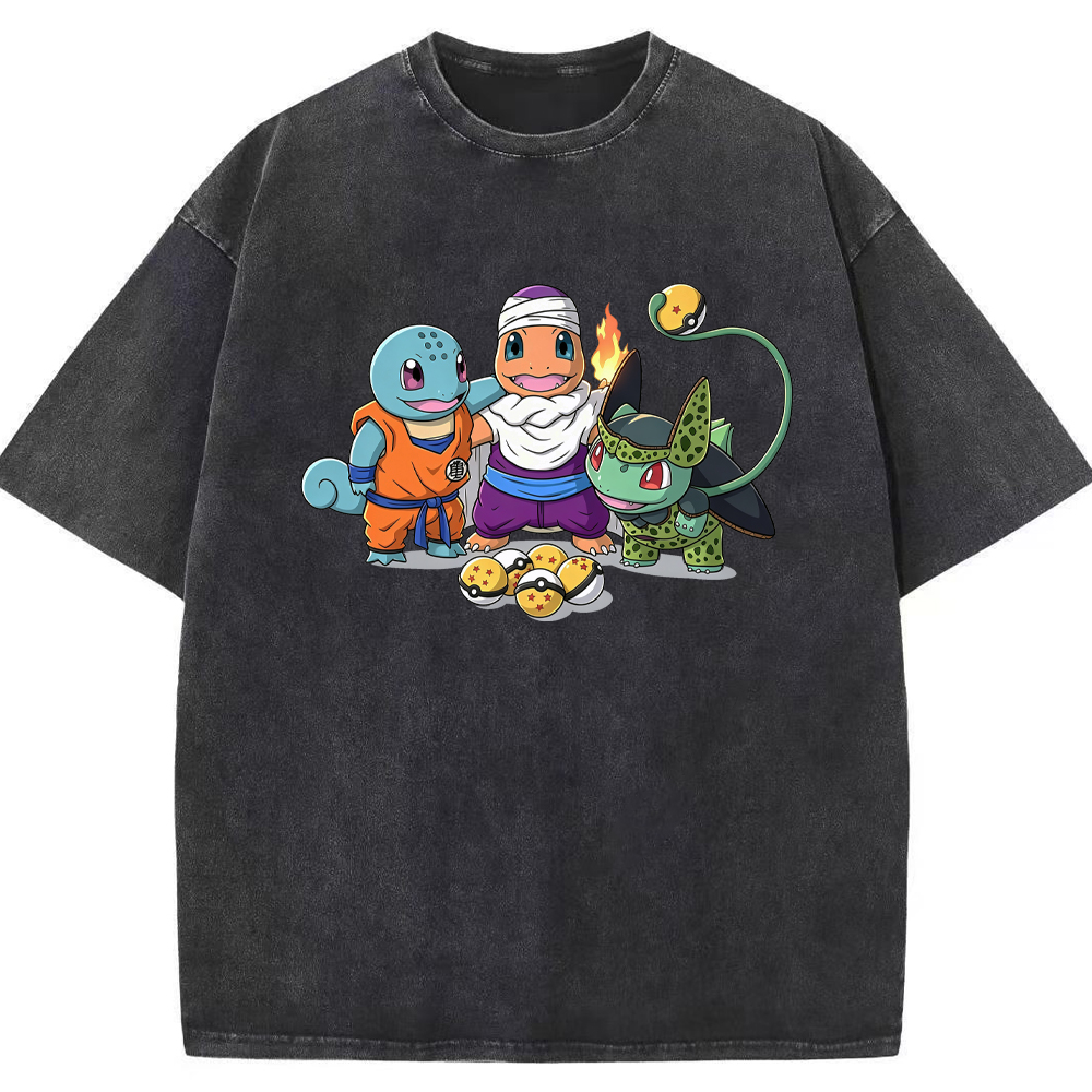 Anime‑Crossed Starter Squad Cartoon Tee | Pokemon Anime