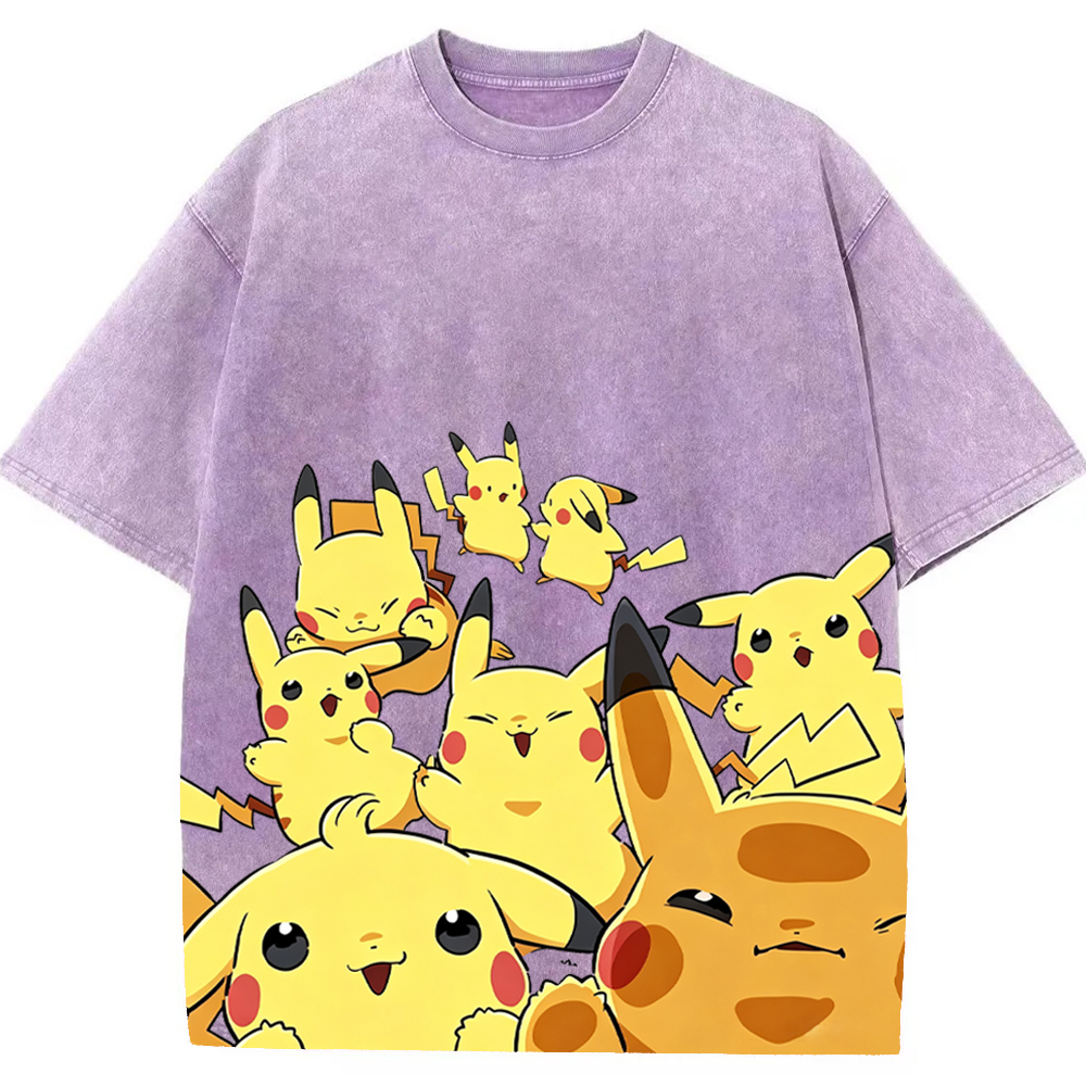 Yellow Pikachu Group Selfie Cartoon Tee | Pokemon Anime